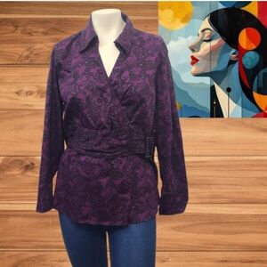 Apt 9 Blouse V-Neck Long Sleeve  Lined Side Zip &Stretchy w/Buckle‎ Petite XL